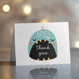 Cartão De Agradecimento Dinossauro engraçado azul. Aniversário do garoto D