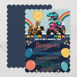 Cartão De Agradecimento Dinossauro engraçado Balão de Caminhão Arco-Íris B