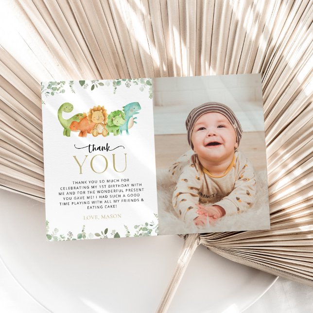 Cartão De Agradecimento Dinossauros Cons, T-Rex, Jurássicos, Primeiro Aniv (Criador carregado)