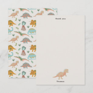 Cartão De Agradecimento Dinossauros Crianças Desenho à Mão Boho Dinossauro