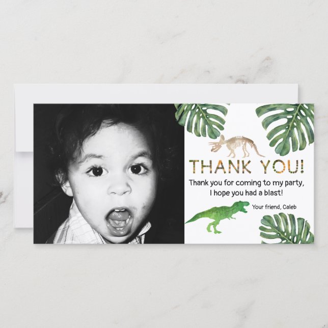 Cartão De Agradecimento Dinossauros! Festa de Aniversário de Dinossauros O (Frente)