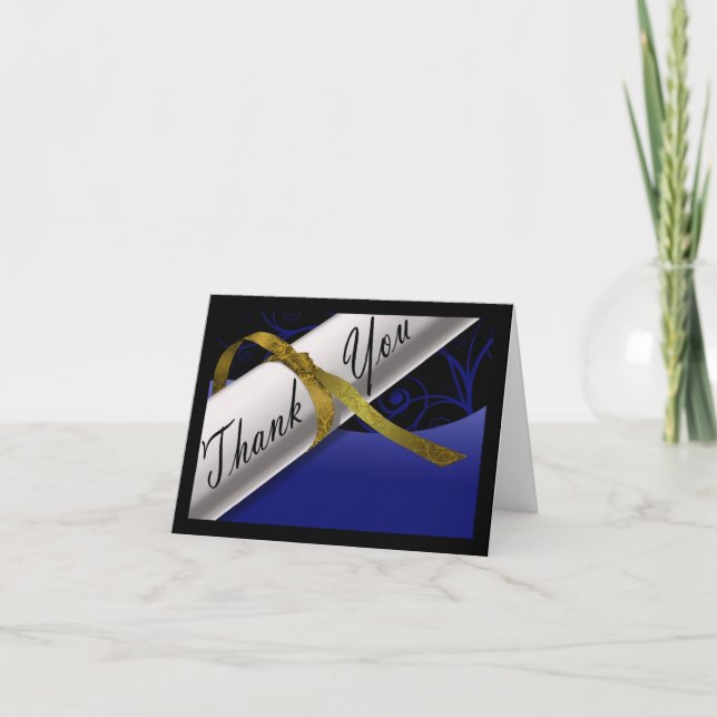 Cartão De Agradecimento Diploma Azul e Dourado (Frente)