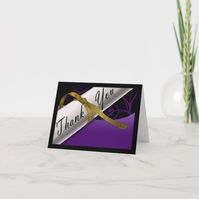 Cartão De Agradecimento Diploma Roxo e Dourado (Frente)