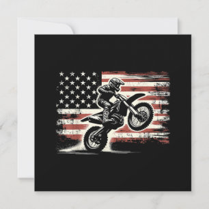 Cartão De Agradecimento Dirt Bike American Flag Motocross Biker Vintage EU