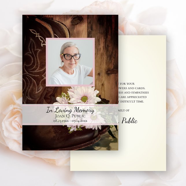 Cartão De Agradecimento Disies Rosa Boot Boot Simpatia Memorial Funeral (Criador carregado)