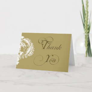 Cartão De Agradecimento Distinção: Desenho em Damasco Dourado e Branco