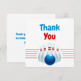 Cartão De Agradecimento Diversão Azul e Vermelho de Boliche Aniversário de