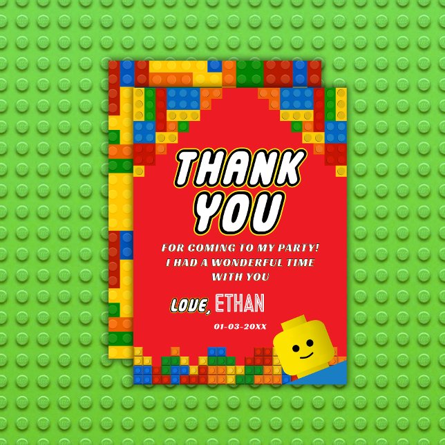 Cartão De Agradecimento Diversão de Aniversário Blocos de Construção Crian (Criador carregado)