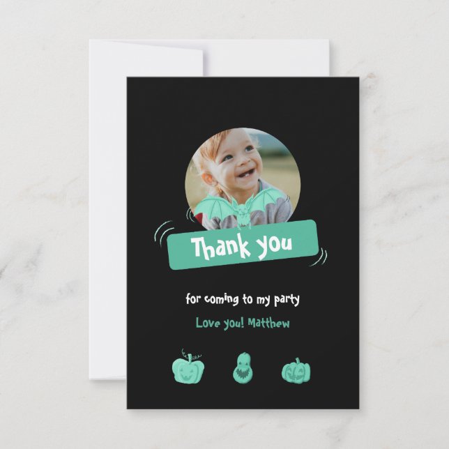 Cartão De Agradecimento Divertido e verde aniversário de Halloween. Person (Frente)