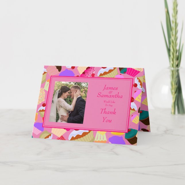 Cartão De Agradecimento Divertimento, cupcake cor-de-rosa brilhante - (Frente)