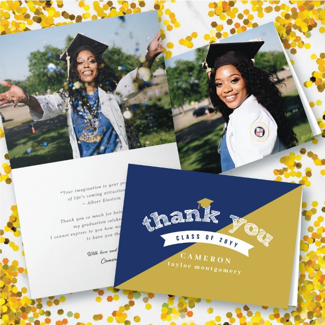 Cartão De Agradecimento Dividir Cores Moderna Foto de Graduação de Esquema (Split Colors Modern White Sketch Graduation Photo Thank You Note Card @ zazzle.com/color_therapy)