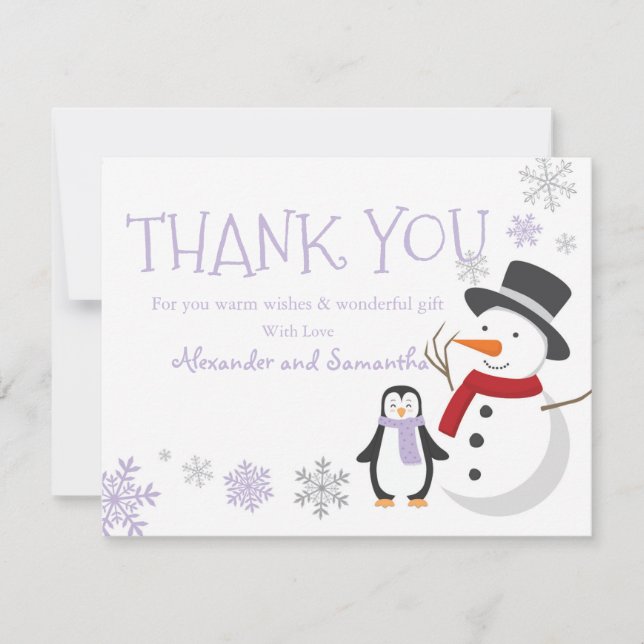 Cartão de agradecimento do boneco de neve pinguim  (Frente)
