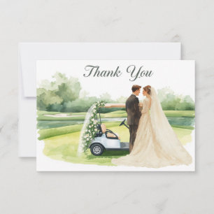 Cartão de agradecimento do casamento de golfe com