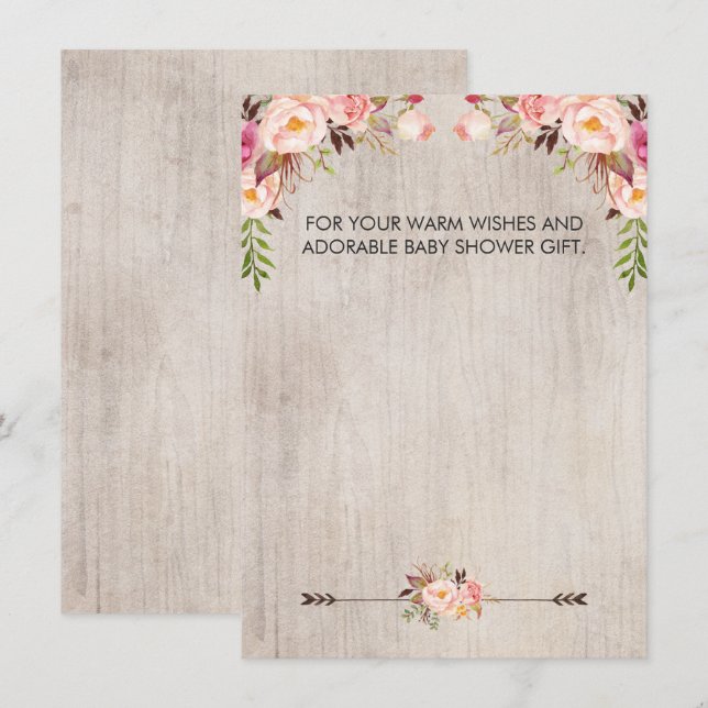 Cartão de agradecimento do chá de bebê Floral Boho (Frente/Verso)