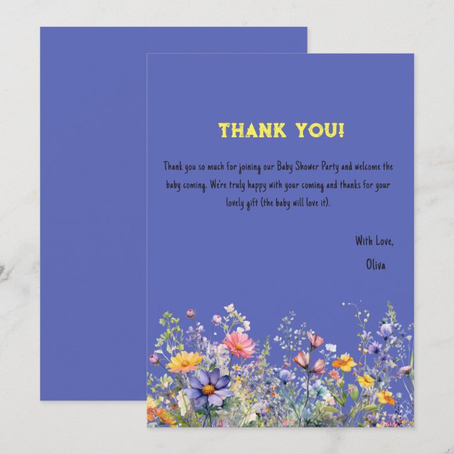 Cartão de Agradecimento do Chá de Bebê Flores Silv (Frente/Verso)