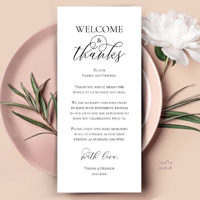 Cartão de Agradecimento do Jantar de Recepção de B (Welcome and Thanks Reception Dinner Thank You Card in Black and White)