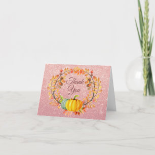 Cartão de agradecimento do outono em rosa dourado 