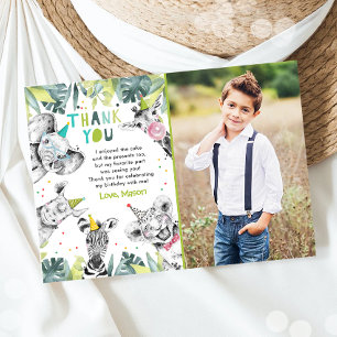 Cartão de agradecimento do safari de meninos anima