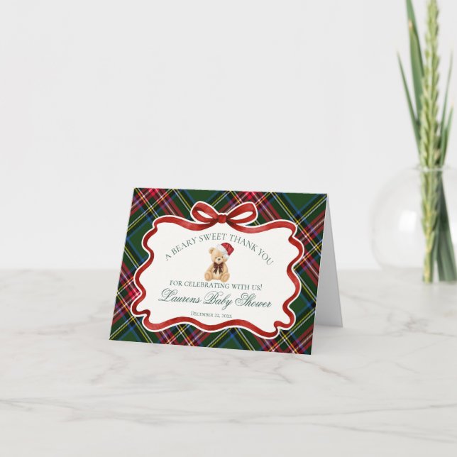 Cartão de Agradecimento do Ursinho de Natal com Xa (Frente)