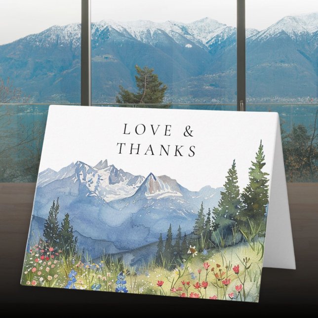 Cartão de agradecimento dobrado com flores de mont (Watercolor Mountain Floral Folded Thank You Card)