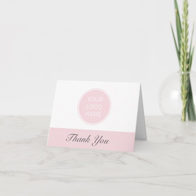 Cartão de Agradecimento Dobrado com Logotipo Rosa  (Frente)