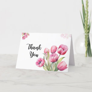 Cartão de agradecimento dobrado com Tulipas rosa e
