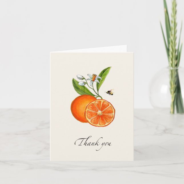 Cartão de agradecimento dobrado de laranja cítrica (Frente)