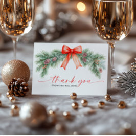 Cartão de Agradecimento Dobrado de Natal com Laço
