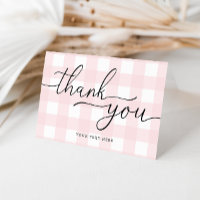 Cartão de agradecimento dobrado em gingham rosa