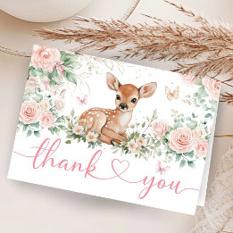 Cartão de Agradecimento Dobrado Rosa para Chás de