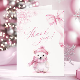 Cartão de Agradecimento Dobrável Urso Polar Rosa