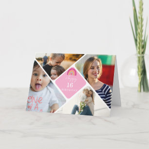Cartão De Agradecimento Doce 16 Arco-íris 4 Foto Aniversário Lembrança