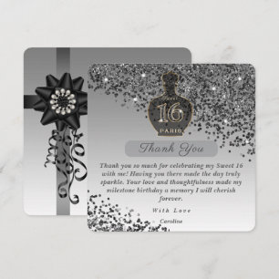 Cartão De Agradecimento Doce 16 Black Glitter Fragrance Studio Obrigada
