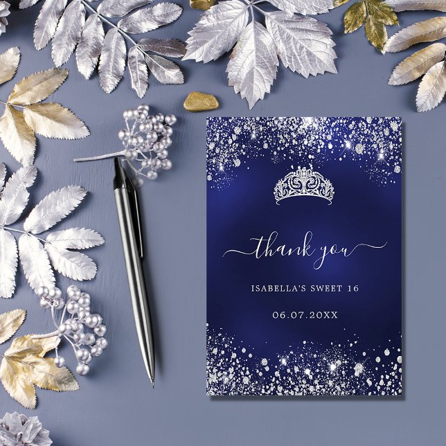 Cartão De Agradecimento Doce 16 marinho de tiara azul-prata (Criador carregado)