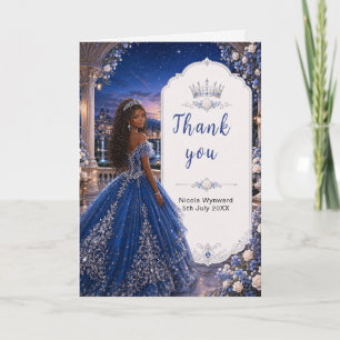 Cartão De Agradecimento Doce 16 Princesa Jardim Azul Meia-Noite
