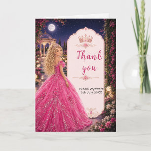 Cartão De Agradecimento Doce 16 Princesa Jardim Rosa ao Luar