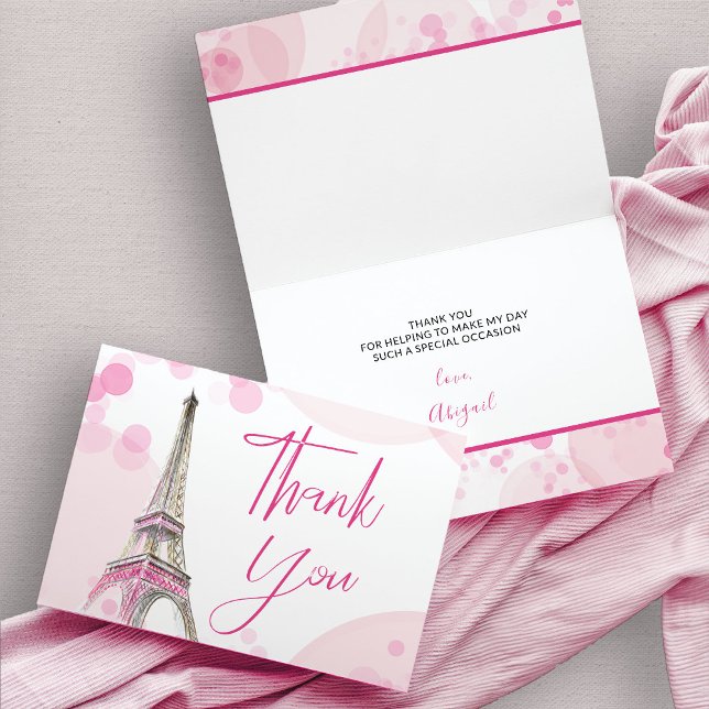 Cartão De Agradecimento Doce branco 16 do rosa elegante da torre Eiffel de (Pink eiffel tower thank you card)