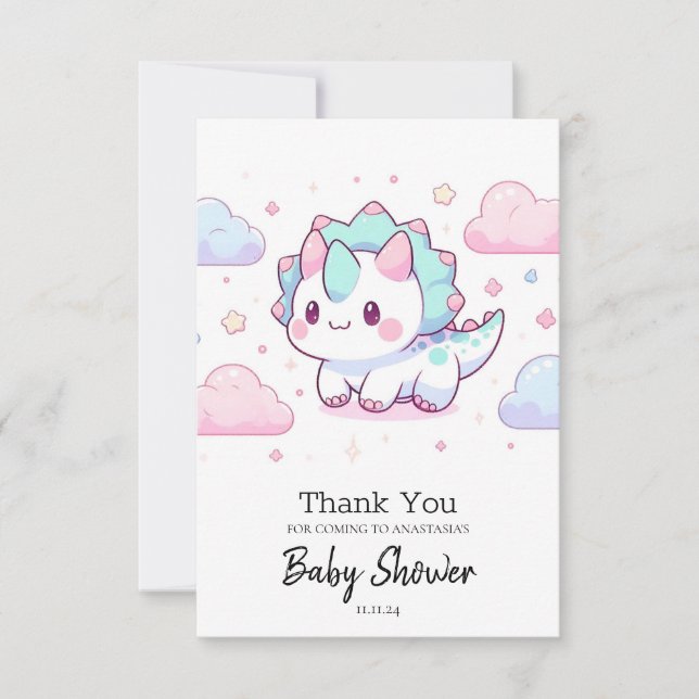 Cartão De Agradecimento Doce Chá de fraldas de Dinossauro Pastel (Frente)