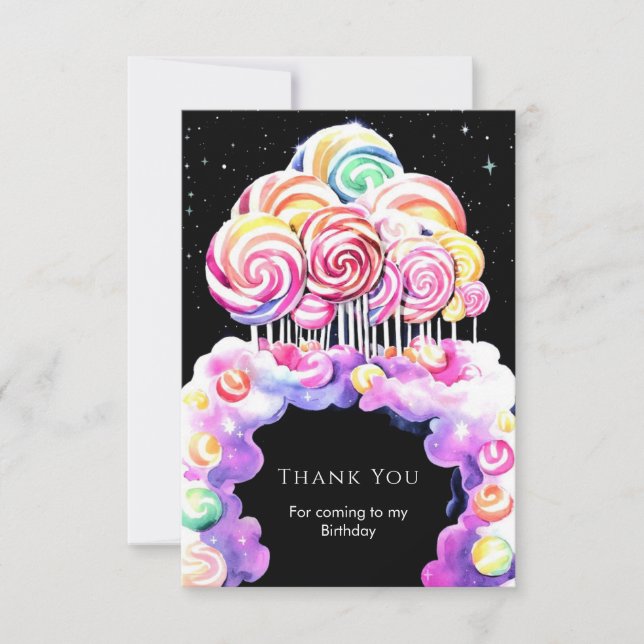 Cartão De Agradecimento Doce e Simples Aniversário Candyland (Frente)