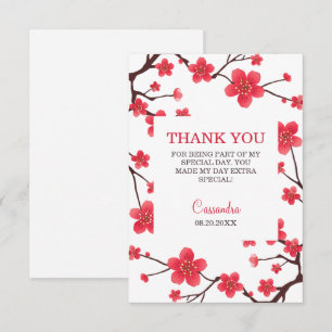 Cartão De Agradecimento Doce Flor de Cerejeira Vermelha Sakura Floral Aniv