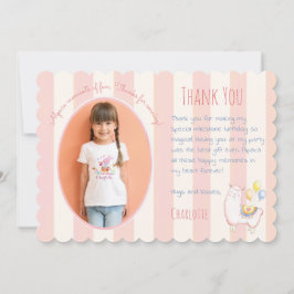 Cartão De Agradecimento Doce Foto de Aniversário de Crianças Alpaca Rosa