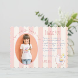 Cartão De Agradecimento Doce Foto de Aniversário de Crianças Alpaca Rosa