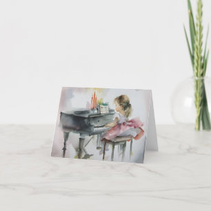 Cartão De Agradecimento Doce Pianista Menininha brincando de Piano Card