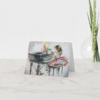 Cartão De Agradecimento Doce Pianista Menininha brincando de Piano Card