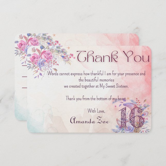 Cartão De Agradecimento Doce Sessenta Obrigado Nota (Frente/Verso)