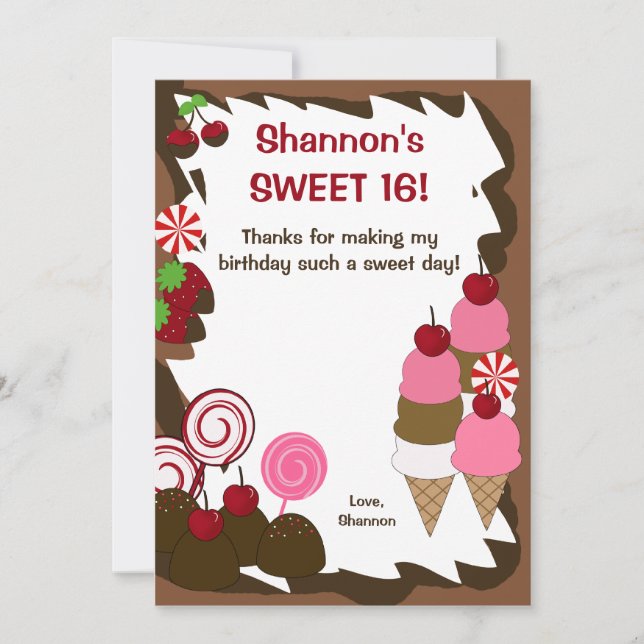 Cartão De Agradecimento DOCE SEZE 16 Kandy Aniversário FLAT OBRIGADO (Frente)