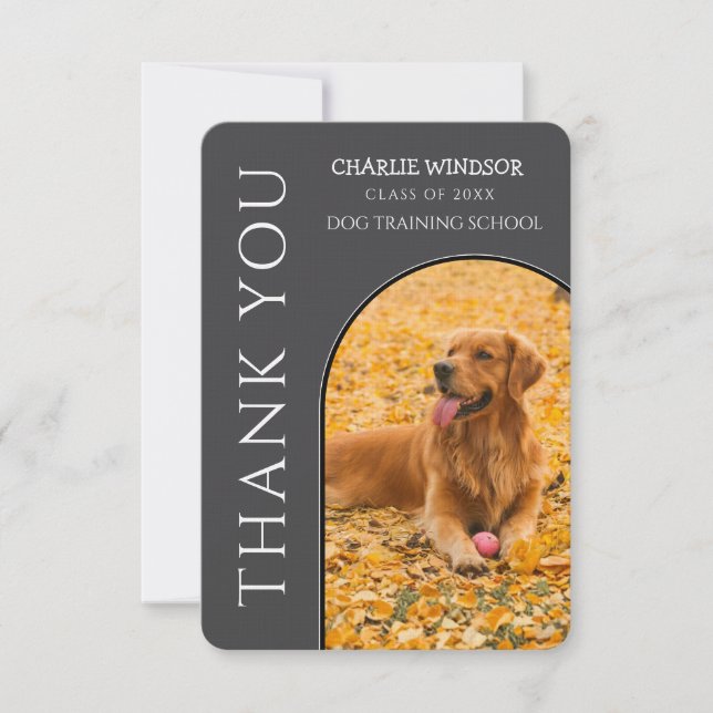 Cartão De Agradecimento Dog Graduation Pet Photo Grey Thank You Card (Frente)