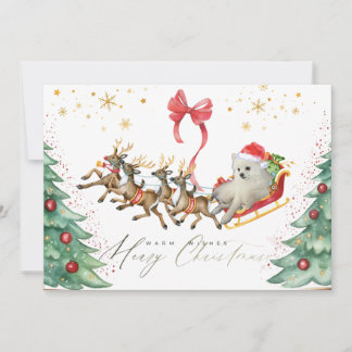Cartão De Agradecimento Dog in a Sleigh Christmas Card (Flat)