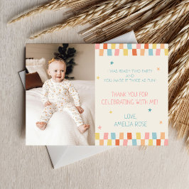 Cartão De Agradecimento Dois Aniversários Coloridos e Divertidos com Foto