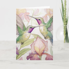 Cartão De Agradecimento Dois beija-flores com íris de pêssego